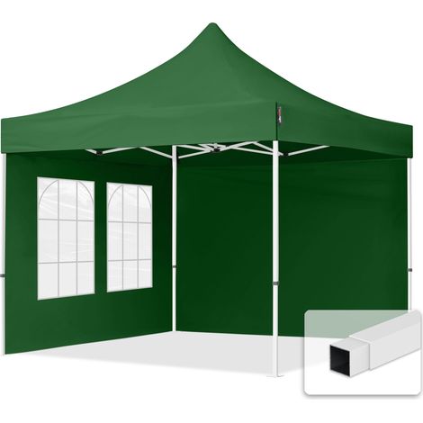 TOOLPORT 3x3 m Pop up Gazebo incl. 2 side panels with steel frame for instant shelter green