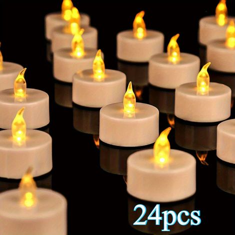 Lot de 24 bougies chauffe-plat LED – Fonctionnant sur piles – Pour les fêtes et célébrations saisonnières – Lumière jaune chaude (1/5)