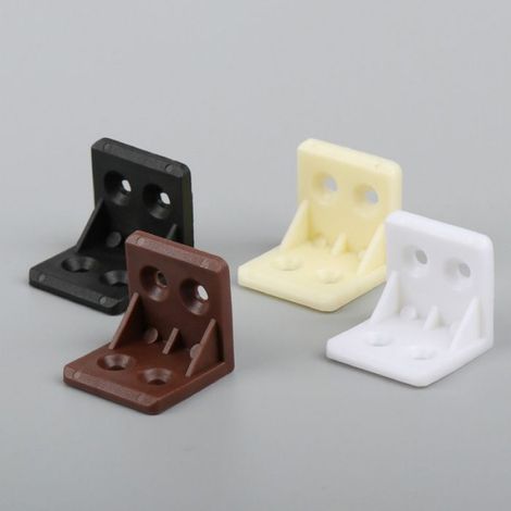 100 Équerres d'angle, 2 trous, Plastique blanc, Connecteurs meubles, 23x23x30mm, Pour étagères et caissons (1/4)