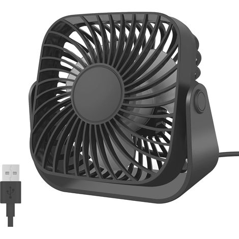 Ventilatore USB, tre velocità del vento, rotazione a 360° regolabile, flusso d'aria potente, basso consumo energetico, adatto per ufficio, casa e uso esterno, colore nero. (1/5)