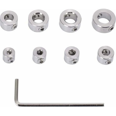 Tope de profundidad para brocas, 8 piezas, acero inoxidable, tope de profundidad duradero con anillo y llave hexagonal, posicionador de brocas de anillo de 3-10 mm (1/5)