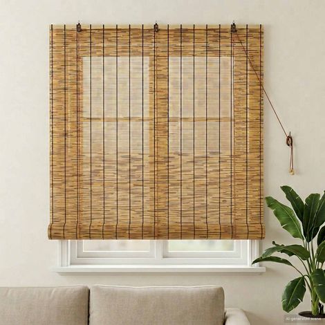 Store enrouleur Marron 140 x 160 cm Roseau (1/5)