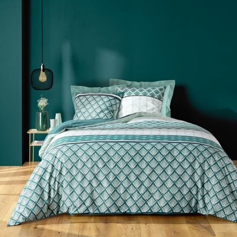 Parure 3 p. 240 x 220 cm polycoton 52 fils Stria Emeraude (1/5)