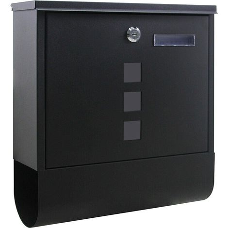 Boite aux lettres design avec porte-journaux pour montage au mur courrier 30,5 x 9,6 x 33,5 cm noir