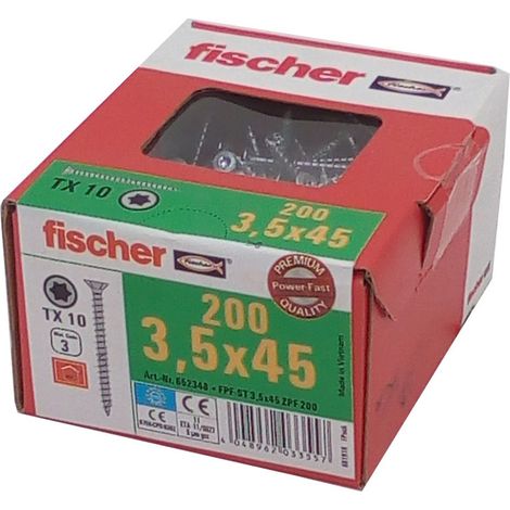 200x fischer Spanplattenschrauben 3,5x45 TX10 Holzschrauben verzinkt Vollgewinde (1/2)
