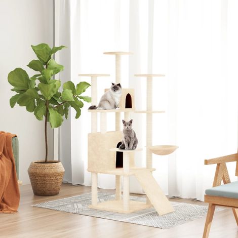 Arbre à chat avec poteaux à griffer en sisal, crème, 154 cm (1/5)