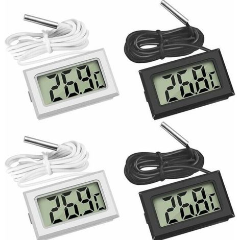 (2X Noir 2X Blanc,46x28x15mm)Mini Digital LCD Thermomètre Température avec Sonde de Température Capteur Testeur (1/4)
