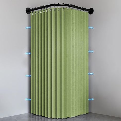 Rideau de Douche Anti Moisissure Pliable, Imperméable Rideau de Douche d'angle en Tissu Lavable, Aimant Rideaux de Douche avec Crochet pour Salle de Bain, 150g/m², Vert Pomme, 80x200cm (1/4)