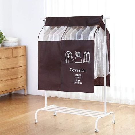 Housse de Portemanteau 90 x 110 cm Housse Anti-poussière Housse de Protection pour Vêtements Housse Anti-poussière Humidité Long avec Magic Tape Brun (1/5)