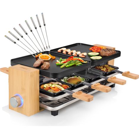 RACLETTE PURE Bambus mit Pfännchen Ablage & Teppan Gabeln, 8 Personen, 1300 Watt (1/5)