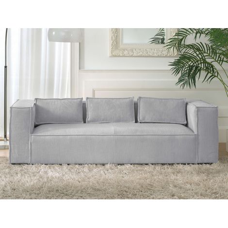 Stella – 3-sitzer einzelsofa – aus cord – moderner stil - hellgrau