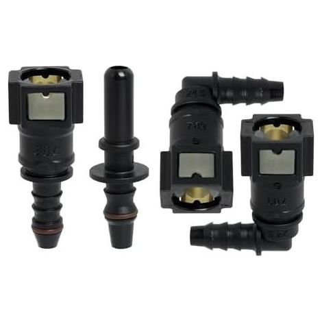 Set mit 4 Kraftstoffleitungsverbindern, 2 Schnellkupplungen (90°) und 1 Satz gerader Verbinder für Schnellkupplungen von Kfz-Kraftstoffschläuchen, 7,89 mm Kunststoffverbinder - (1/5)