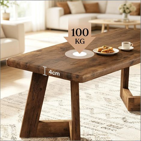 Table basse rectangulaire, plateau en bois, meuble salon, petit canapé table, 120 cm, marron, style scandinave (1/5)