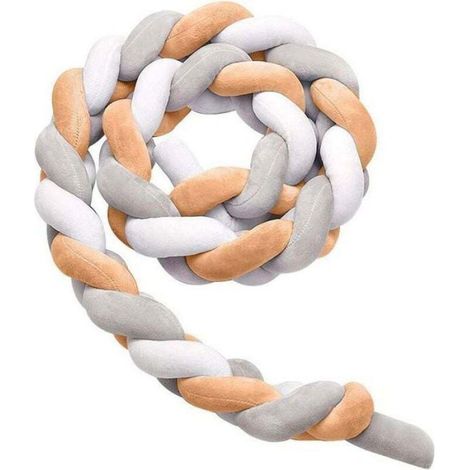 Tour De Lit Tressé - 200 X 12 Cm - Protection Nouveau-Né Pour Lit Et Canapé - Blanc Gris Kaki (1/2)
