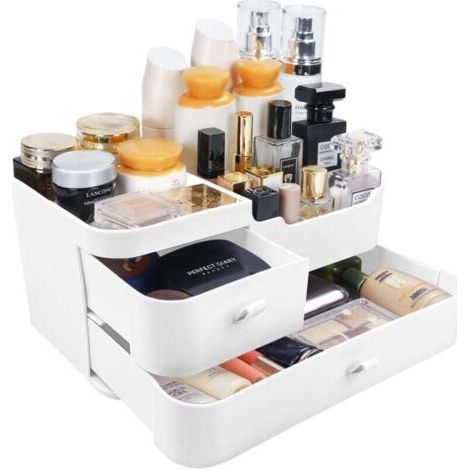 Aufbewahrungsbox für Make-up, Schminktisch-Organizer, Hautpflegebox, Make-up-Organizer, Kosmetikprodukt-Präsentationsständer zur Aufbewahrung von Schönheitsprodukten, mit zwei Schubladen