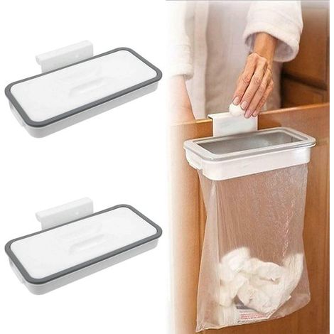 Allecto Plus, Soporte para bolsas de basura (2 piezas) para armario de cocina, Soporte colgante para cubo de basura, Gris (1/5)