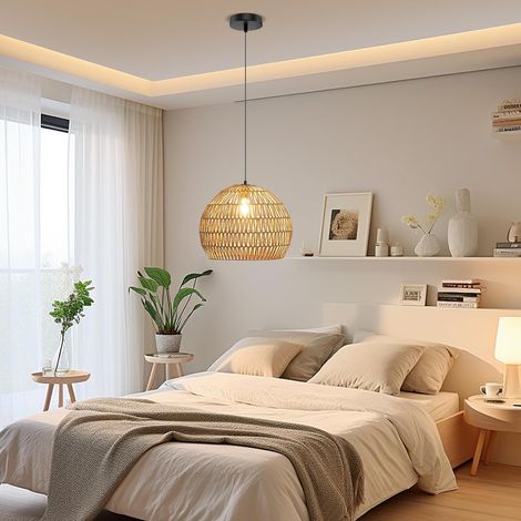 GOPLUS Suspension Luminaire Sphérique 34 x 43 CM, Lustre Salon avec Abat-jour en Papier Huilé, Hauteur Réglable 30-150 CM, Facile à Installer, Idéal pour Salle à Manger, Salon, Chambre (Café) (1/5)