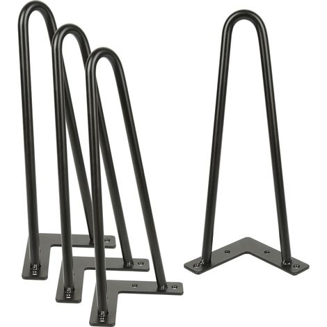 ®Lot de 4 Pieds de table/ Pieds En Épingle À Cheveux En Acier 12mm Haute Qualité - Protège-Pieds, Guide Installation, Vis Inclus (1/4)