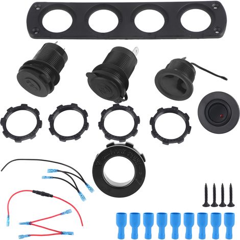Pannello interruttori, 4 fori 12V 4.2A termometro e voltmetro con luce LED rossa per uso su barche, auto, imbarcazioni e camion (1/5)