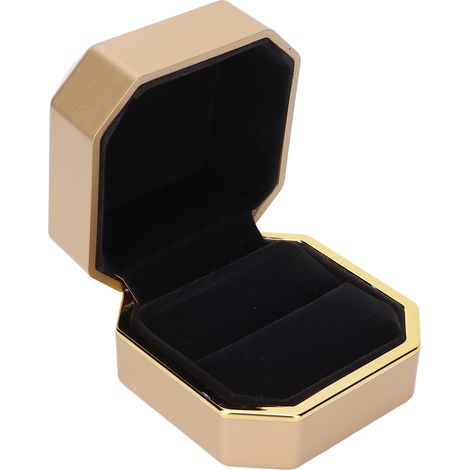Boîte à bijoux avec anneau lumineux LED pour présentation de bagues de fiançailles et mariage, coffret cadeau doré