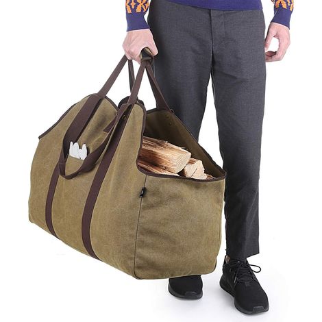 ZOLGINAH Porte-Bûches de Bois de Chauffage extra-large Support de Bois de Chauffage en Toile Imperméable avec Bandoulière pour un Transport facile (1/5)
