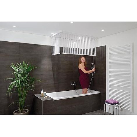 Kit rideau d'angle de douche (lxp) 1320x560 mm EMAGA Rideau blanc, 100% Vinyle (1/3)