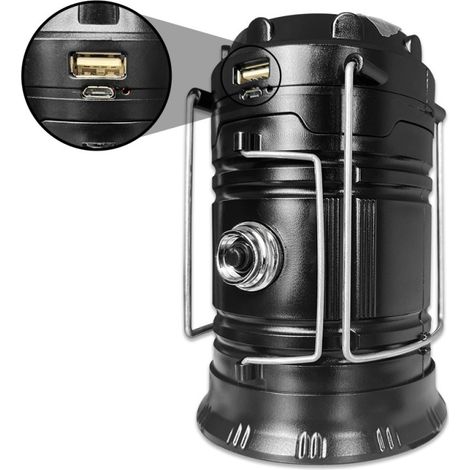 Lanterne d'extérieur pour chevaux 5800, lampe de camping solaire rechargeable LED multifonctionnelle et portable (noire) (1/5)