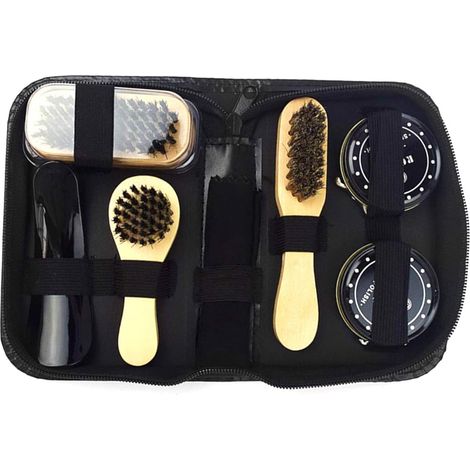 Kit de 8 piezas para lustrar zapatos, cepillos de cuero, estuche de viaje portátil, betún negro neutro, regalo perfecto para botas, 6,69 3,93 2,36 pulgadas