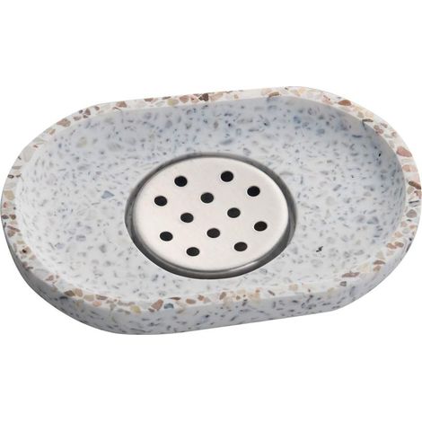 Porte-savon en terrazzo avec plateau d'égouttement en acier inoxydable Porte-savon Porte-savon pour salle de bain et cuisine-Fei Yu (1/5)