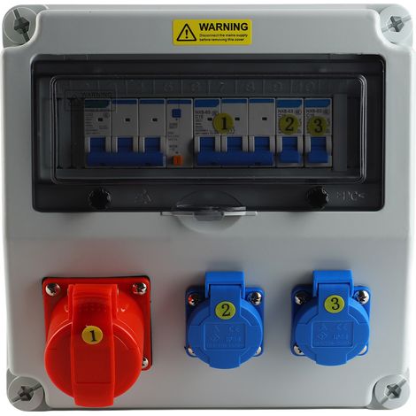 Boîtier de Prises Industrielles avec Disjoncteur C16 - 2P 230V 16A et 5P 400V 16A - ABS Anti-Choc, Étanche - Pour Chantier, Usine et Extérieur (1/5)
