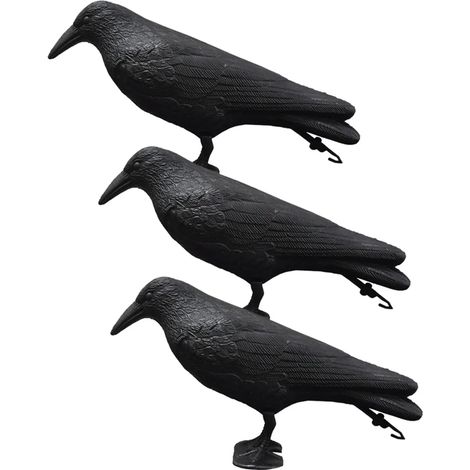 Lot de corbeaux décoratifs assis en noir pour effaroucher les oiseaux du jardin figurines réalistes pour terrasse et balcon (1/5)