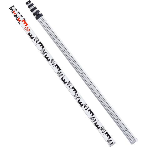 Tige télescopique aluminium de 5M avec échelle double face en CM/MM, niveau à bulle et sac de transport pour mesure précise des (1/5)