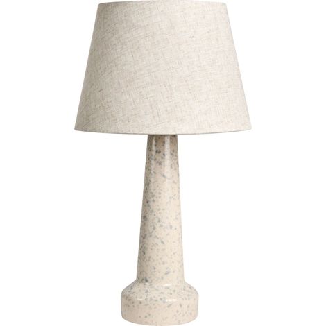 Lampada da tavolo in stile moderno con base in porcellana e paralume in lino a forma di tamburo con macchie blu e beige chiaro Humuya