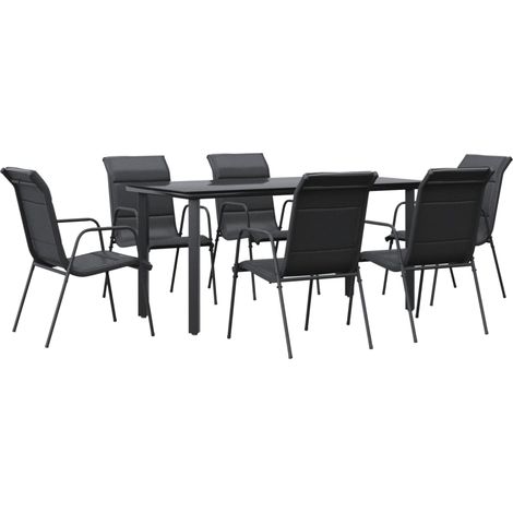 Maison Exclusive - 7-tlg. Garten-Essgruppe Schwarz Stahl und Text