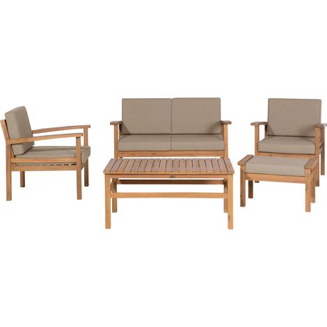 Conjunto de jardín 4 plazas de madera de acacia certificada clara gris cojines Manila