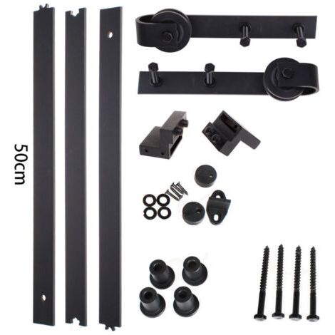 STOEX 1.5M Quincaillerie Kit de Rail Suspendu Porte Coulissante, Ensemble Industriel Hardware kit pour Porte Suspendue en Bois Système de Porte avec Roulettes et Rail (1/4)