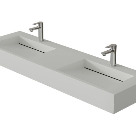 BERNSTEIN - Lavabo mural en fonte minérale 153x45x15cm Blanc mat, Sans Console métallique métallique
