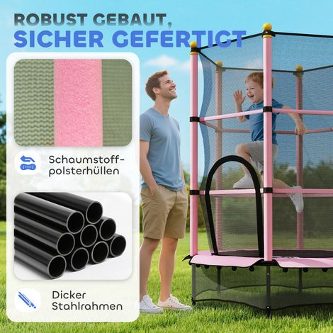 Trampoline enfant Ø 140 cm avec filet de protection, usage intérieur et extérieur, acier et plastique, charge max 50 kg, rose