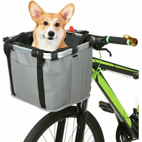 Panier de vélo pliable fleur imprimé petit animal de compagnie chat chien sac de transport détachable vélo guidon avant panier vélo avant sac sac à main - E, (1/5)