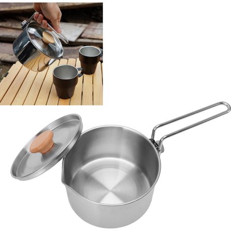 Bouilloire en acier inoxydable 304 pour la randonnée, portable, avec poignée amovible, réchaud de camping (1/5)