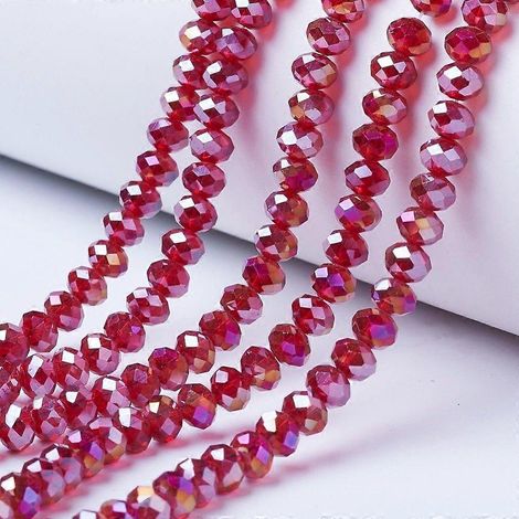 Perles de verre électroplaquées AB, facettées, rondelles, imitation brique réfractaire, 3,5 à 3,8 x 3 mm, trou : 0,4 mm, 105 à 110 perles par brin, longueur : 29 à 31 cm (1/2)