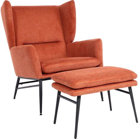 [NON UTILIZZATO] Poltrona relax elegante HHG-259 con poggiapiedi Lounge tessuto, arancione