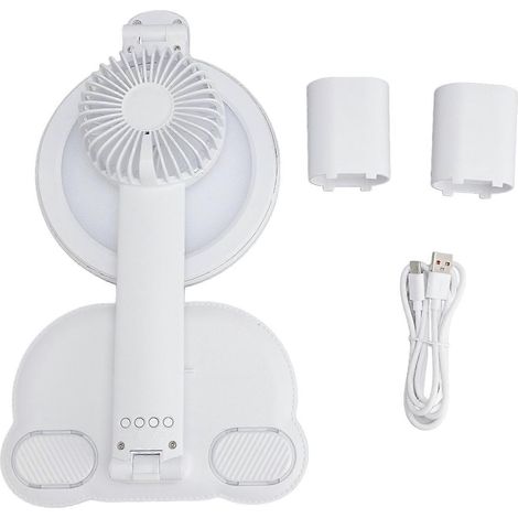 Lampe de bureau LED avec ventilateur, 2 porte-stylos, batterie rechargeable USB 2000 mAh, affichage numérique, tablette pliable et réglable (1/4)