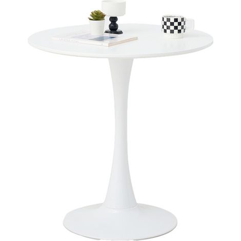 Wokaka Tavolo da pranzo rotondo moderno (70 cm) – Stile scandinavo – Per cucina – 2-4 persone – Bianco