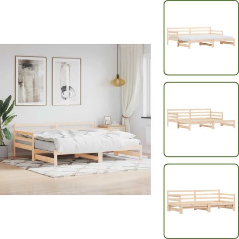 The Living Store Lit de jour et lit gigogne sans matelas 90x200 cm bois massif - Lit Deux Places - Canapé Convertible - Meuble Multifonction - Lit Gigogne - Lit Coffre