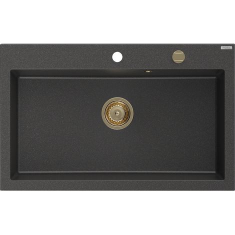 Mexen Elix évier en granit 1 bac 800 x 500 mm, noir tacheté, siphon doré - 6527801005-76-G (1/5)