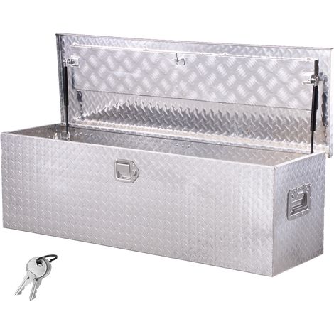 VEVOR Boite a outils pour camion en aluminium, 1244,6x381x381 mm, coffre de benne de pick-up avec poignees laterales et cles de verrouillage, pour remorque, benne de camion, camping-car, argent