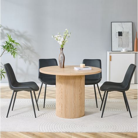 Rundes Esstisch- und Stuhlset 100 cm MDF schwarz und Naturholz HAVRYA (1/5)