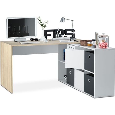 Mesa de escritorio Adapta XL Blanco Artik (Blanco Mate) - Roble Canadian 136cm/203cm (ancho) x 74cm (alto) (1/7)
