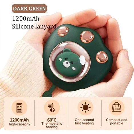 Nouveau mini chauffe-mains électrique rechargeable USB, forme de griffe de chat mignon, pour extérieur, voyage, randonnée hiver, 1 pc (vert) (1/5)
